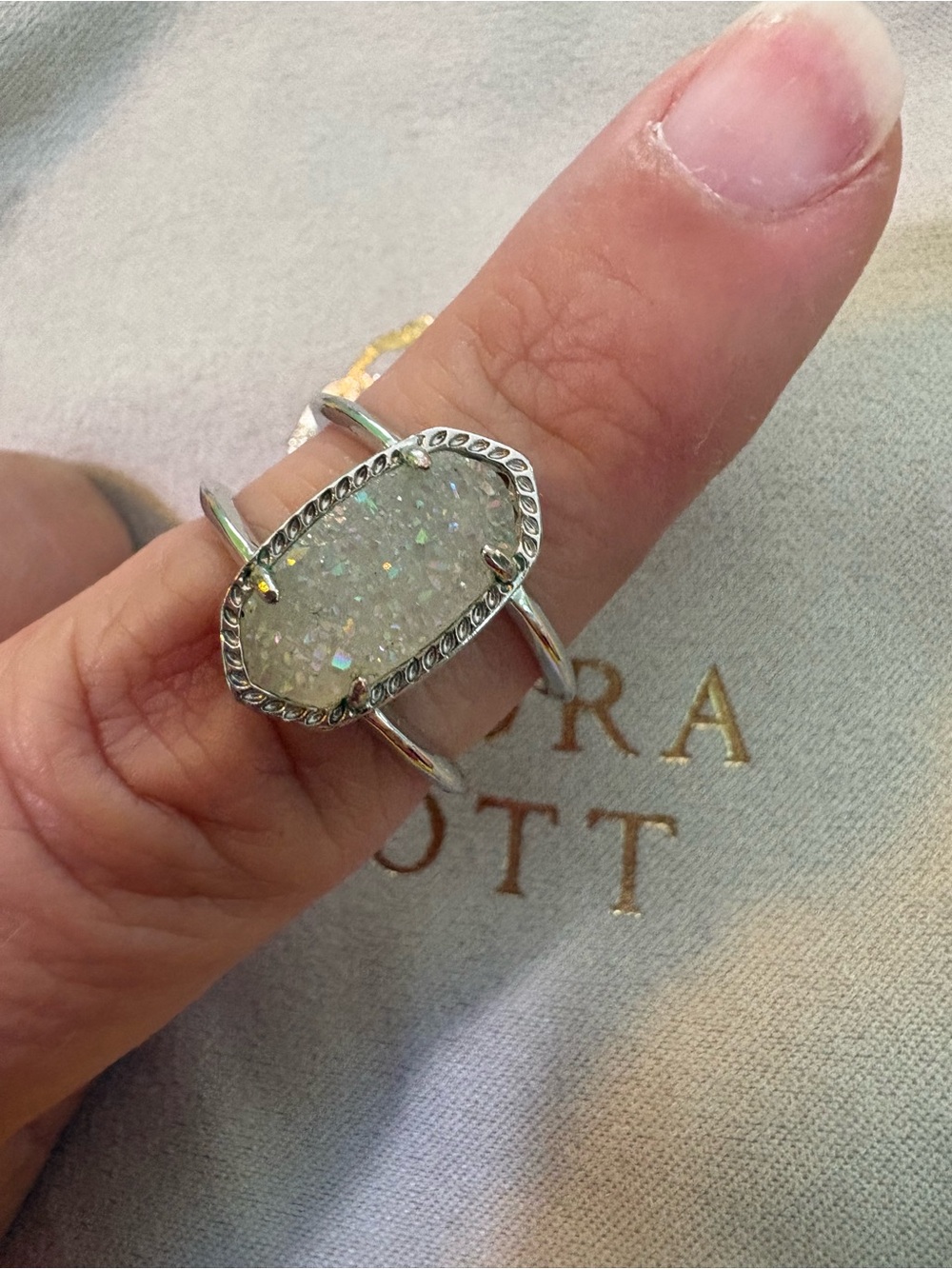 Kendra Scott Iridescent White Druzy Double-Band Ring 8